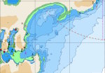 Screen showing 2-5m depth zone highlighted